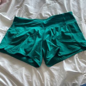 Lululemon green running shorts. Most comfortable things you’ll wear. Worn twice